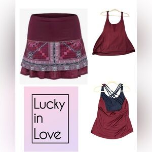 Lucky in Love Burgundy Patterned Skater Skirt